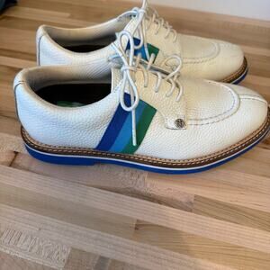 G/FORE Gallivanter Golf Shoes Men’s Size 7.5 White Leather green‎ blue stripe